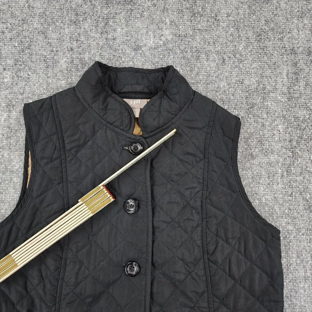 J Jill Vest Womens XS Black Heritage Quilted Button Down Lined Outdoor Hiking - Picture 11 of 16